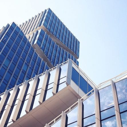 financial buildings shot from below